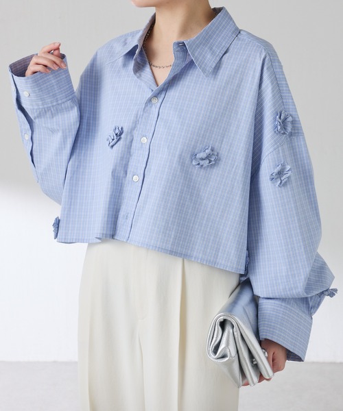 PROVOKE (プロヴォーク)の「PROVOKE別注/フラワーモチーフシャツ(シャツ/ブラウス・レディース・サックスブルー/ブラック・FREE)」の7枚目の写真