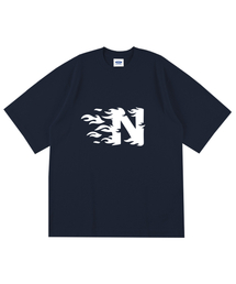 NTET（エンティーイーティー）の「エンフレイムロゴオーバーサイズ半袖Tシャツネイビー（Tシャツ/カットソー）」