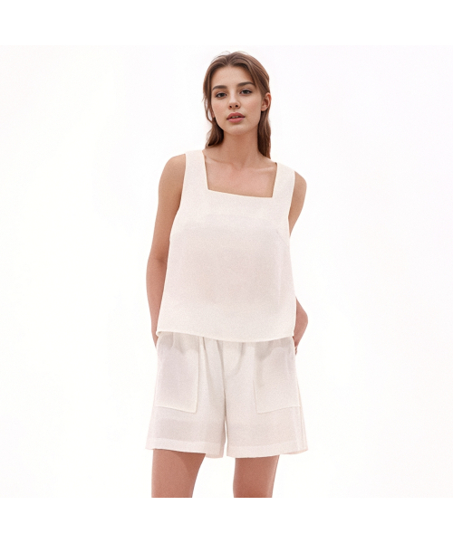 ACUD(アクド)の「Square neck Sleeveless Top _White(Tシャツ/カットソー・レディース・ホワイト・S/M)」の1枚目の写真