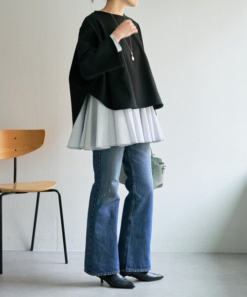 BEARDSLEY（ビアズリー）の「フレアコンビトレーナー（Tシャツ/カットソー・レディース・ブラック/アイボリー・FREE）」の7枚目の写真