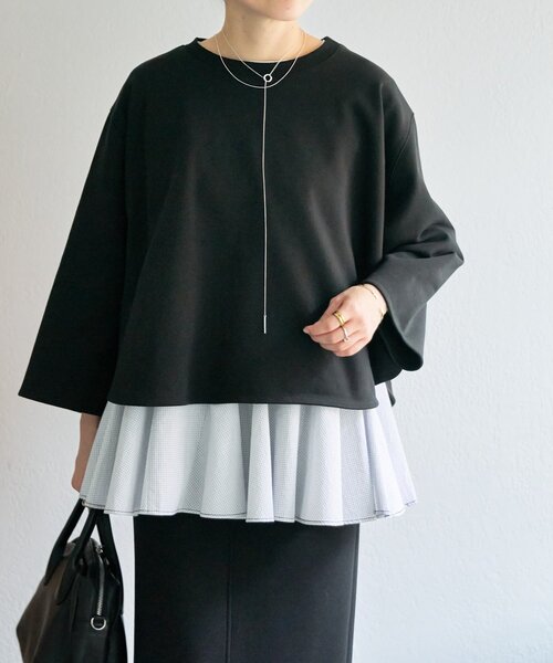 BEARDSLEY（ビアズリー）の「フレアコンビトレーナー（Tシャツ/カットソー・レディース・ブラック/アイボリー・FREE）」の13枚目の写真