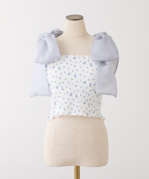 one after another NICE CLAUP(ワンアフターアナザーナイスクラップ)の「リボン取り外し可/シャーリングビスチェ(Tシャツ/カットソー・レディース・ホワイト×ブルー/ホワイト×ホワイト/ピンク系その他/チャコールグレー×ブラック・FREE)」の11枚目の写真