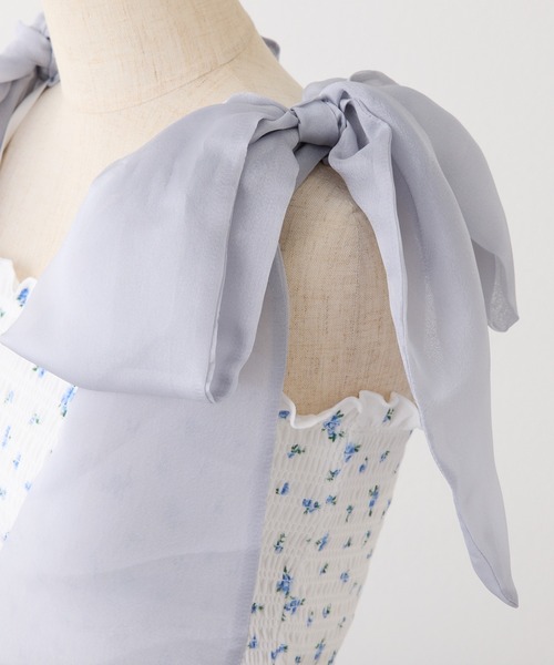 one after another NICE CLAUP(ワンアフターアナザーナイスクラップ)の「リボン取り外し可/シャーリングビスチェ(Tシャツ/カットソー・レディース・ホワイト×ブルー/ホワイト×ホワイト/ピンク系その他/チャコールグレー×ブラック・FREE)」の13枚目の写真