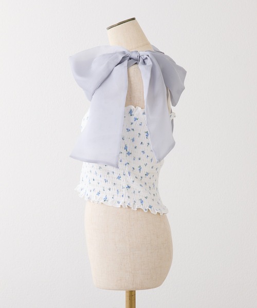 one after another NICE CLAUP(ワンアフターアナザーナイスクラップ)の「リボン取り外し可/シャーリングビスチェ(Tシャツ/カットソー・レディース・ホワイト×ブルー/ホワイト×ホワイト/ピンク系その他/チャコールグレー×ブラック・FREE)」の15枚目の写真