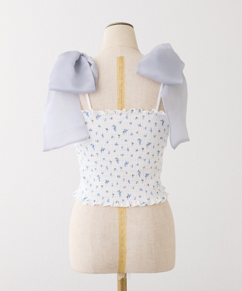 one after another NICE CLAUP(ワンアフターアナザーナイスクラップ)の「リボン取り外し可/シャーリングビスチェ(Tシャツ/カットソー・レディース・ホワイト×ブルー/ホワイト×ホワイト/ピンク系その他/チャコールグレー×ブラック・FREE)」の16枚目の写真