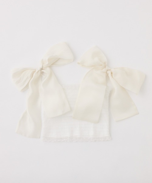 one after another NICE CLAUP(ワンアフターアナザーナイスクラップ)の「リボン取り外し可/シャーリングビスチェ(Tシャツ/カットソー・レディース・ホワイト×ブルー/ホワイト×ホワイト/ピンク系その他/チャコールグレー×ブラック・FREE)」の18枚目の写真