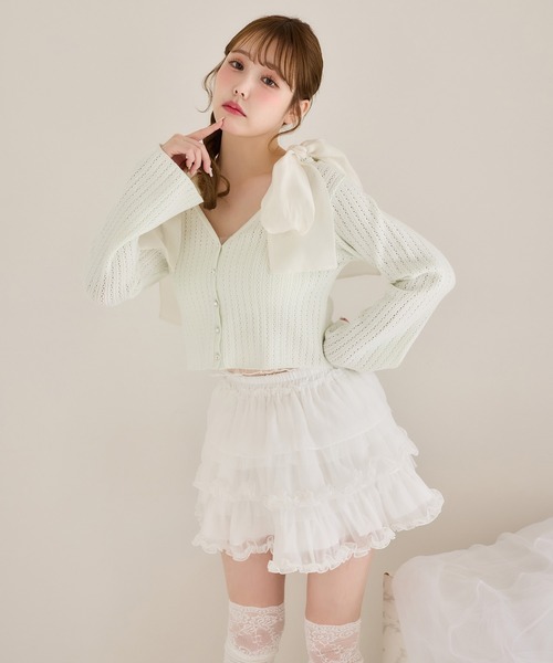 one after another NICE CLAUP(ワンアフターアナザーナイスクラップ)の「リボン取り外し可/シャーリングビスチェ(Tシャツ/カットソー・レディース・ホワイト×ブルー/ホワイト×ホワイト/ピンク系その他/チャコールグレー×ブラック・FREE)」の6枚目の写真