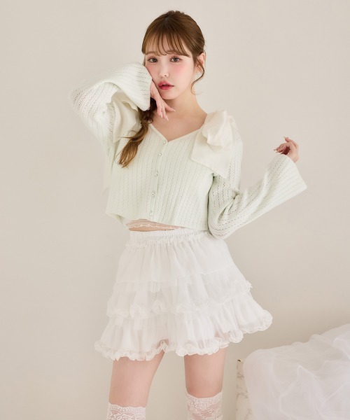 one after another NICE CLAUP(ワンアフターアナザーナイスクラップ)の「リボン取り外し可/シャーリングビスチェ(Tシャツ/カットソー・レディース・ホワイト×ブルー/ホワイト×ホワイト/ピンク系その他/チャコールグレー×ブラック・FREE)」の7枚目の写真