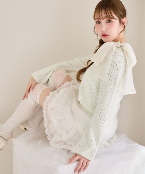 one after another NICE CLAUP(ワンアフターアナザーナイスクラップ)の「リボン取り外し可/シャーリングビスチェ(Tシャツ/カットソー・レディース・ホワイト×ブルー/ホワイト×ホワイト/ピンク系その他/チャコールグレー×ブラック・FREE)」の8枚目の写真