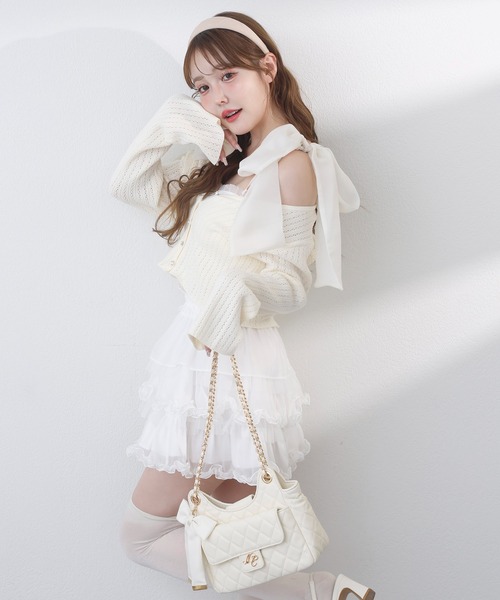 one after another NICE CLAUP(ワンアフターアナザーナイスクラップ)の「リボン取り外し可/シャーリングビスチェ(Tシャツ/カットソー・レディース・ホワイト×ブルー/ホワイト×ホワイト/ピンク系その他/チャコールグレー×ブラック・FREE)」の21枚目の写真