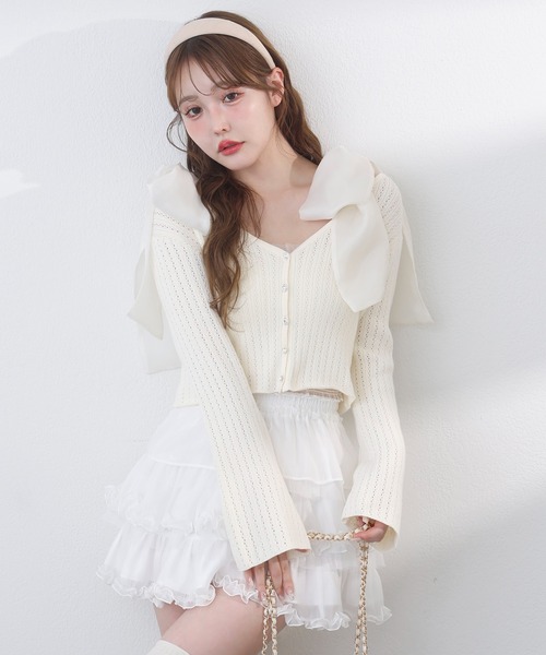 one after another NICE CLAUP(ワンアフターアナザーナイスクラップ)の「リボン取り外し可/シャーリングビスチェ(Tシャツ/カットソー・レディース・ホワイト×ブルー/ホワイト×ホワイト/ピンク系その他/チャコールグレー×ブラック・FREE)」の22枚目の写真