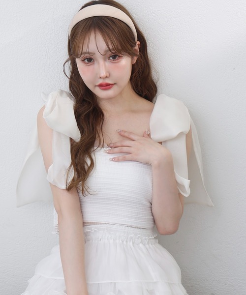 one after another NICE CLAUP(ワンアフターアナザーナイスクラップ)の「リボン取り外し可/シャーリングビスチェ(Tシャツ/カットソー・レディース・ホワイト×ブルー/ホワイト×ホワイト/ピンク系その他/チャコールグレー×ブラック・FREE)」の19枚目の写真