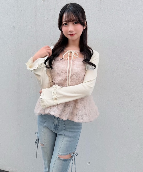 NOMAE（ノーマエ）の「ローズペプラムキャミ（シャツ/ブラウス・レディース・ピンク/アイボリー/ブラック・FREE）」の13枚目の写真