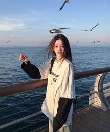 Ritzy | Y2Kロゴデザイン フェイクレイヤードロングTシャツ(Tシャツ/カットソー)