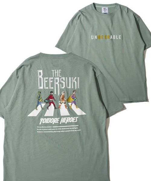 ADPOSION(アドポーション)の「【YOIDORE】ビールすきTシャツ / 刺繍MIX グラフィックプリント クルーネックTシャツ(Tシャツ/カットソー・メンズ・ブラック/ライトグリーン/ホワイト・X-LARGE/LARGE/MEDIUM)」の3枚目の写真