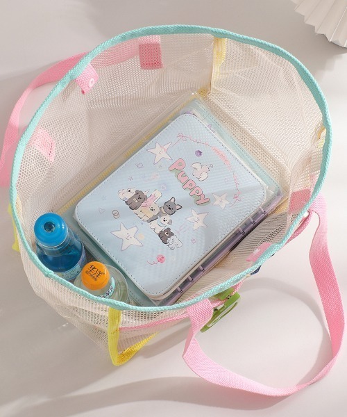 pyornim(ピョルニム)の「【大容量】パステルカラーパイピング メッシュッグトート プールバッグ レジャー 海(トートバッグ・レディース・ピンク/グリーン・F)」の5枚目の写真