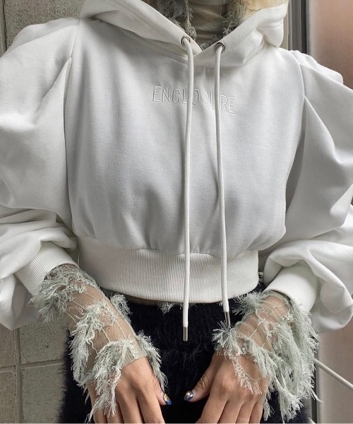 セール】【ENCLOSURE】Power shoulder LOGO mini hoodie（パーカー