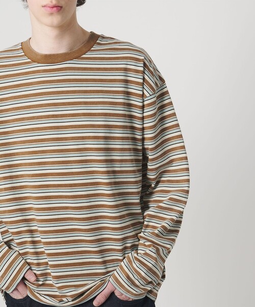 MONKEY TIME（モンキータイム）の「ウォッシュド ボーダー ロングスリーブ Tシャツ（Tシャツ/カットソー・メンズ・ブラック/ブラウン/ターコイズブルー・S/XL/L/M）」の3枚目の写真
