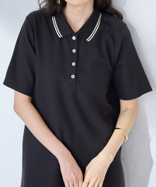 alotta(アロッタ)の「衿配色Aラインポロチュニック(チュニック・レディース・ネイビー/ダークグレー/ピンク・M/L/LL)」の8枚目の写真