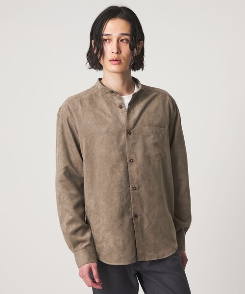 A DAY IN THE LIFE UNITED ARROWS(アデイインザライフユナイテッドアローズ)の「スエードライク リラックス バンドカラーシャツ<A DAY IN THE LIFE>(シャツ/ブラウス・メンズ・ネイビー/モカ/グレー系・M/L)」の4枚目の写真