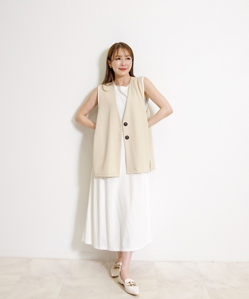 Belta attrice（ベルタアトリーチェ）の「ノーカラーサイドベルト 2ボタン ジレベスト/レイヤード 秋冬（ベスト・レディース・ライトベージュ/ライトブラウン/キナリ・FREE）」の10枚目の写真