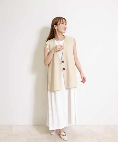 Belta attrice（ベルタアトリーチェ）の「ノーカラーサイドベルト 2ボタン ジレベスト/レイヤード 秋冬（ベスト・レディース・ライトベージュ/ライトブラウン/キナリ・FREE）」の11枚目の写真
