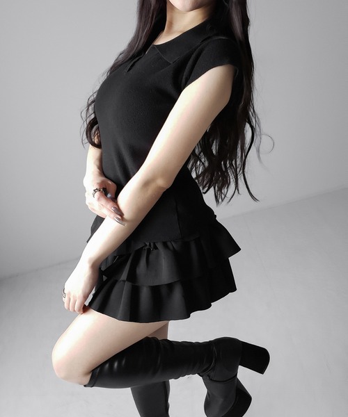 me+em select(ミームセレクト)の「※※【 3color 】スキッパー半袖ニットトップス /skipper short sleeve knit tops(Tシャツ/カットソー・レディース・グレー/ブラック/ホワイト・FREE)」の15枚目の写真