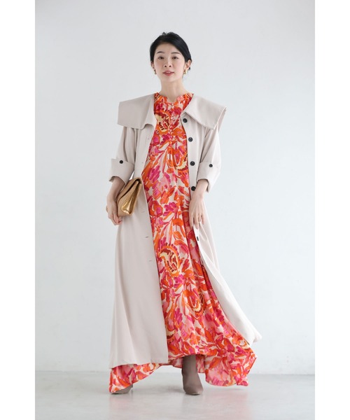 cawaii（カワイイ）の「エネルギッシュな色を纏うフラワーパターンロングワンピース（紐リボン付き）（ワンピース・レディース・オレンジ・FREE）」の7枚目の写真