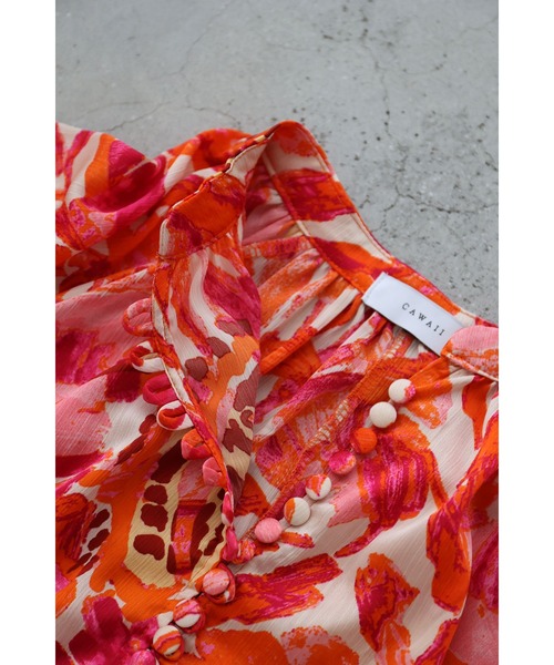 cawaii（カワイイ）の「エネルギッシュな色を纏うフラワーパターンロングワンピース（紐リボン付き）（ワンピース・レディース・オレンジ・FREE）」の18枚目の写真