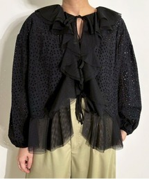 cutting lace x tulle blouse