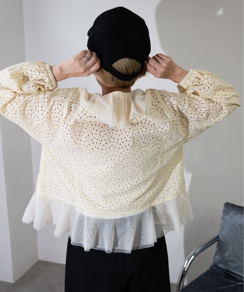 MIDVEIN(ミッドヴェイン)の「cutting lace x tulle blouse(シャツ/ブラウス・レディース・ブラック/ライトイエロー/ホワイト・FREE)」の8枚目の写真