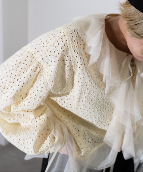 MIDVEIN(ミッドヴェイン)の「cutting lace x tulle blouse(シャツ/ブラウス・レディース・ブラック/ライトイエロー/ホワイト・FREE)」の9枚目の写真