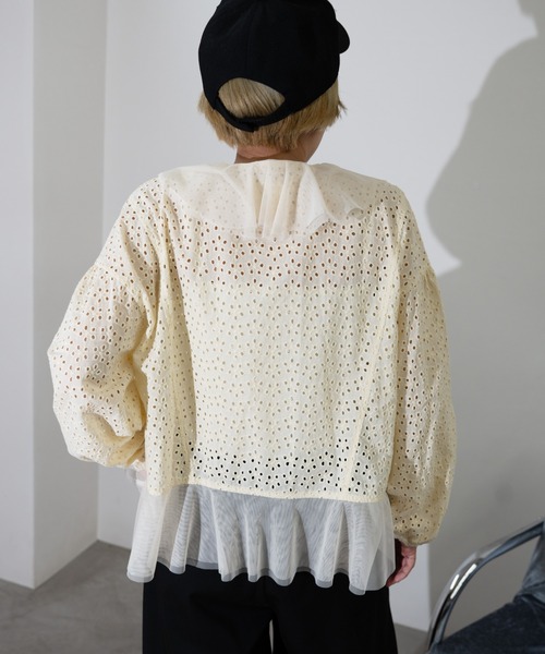 MIDVEIN(ミッドヴェイン)の「cutting lace x tulle blouse(シャツ/ブラウス・レディース・ブラック/ライトイエロー/ホワイト・FREE)」の10枚目の写真