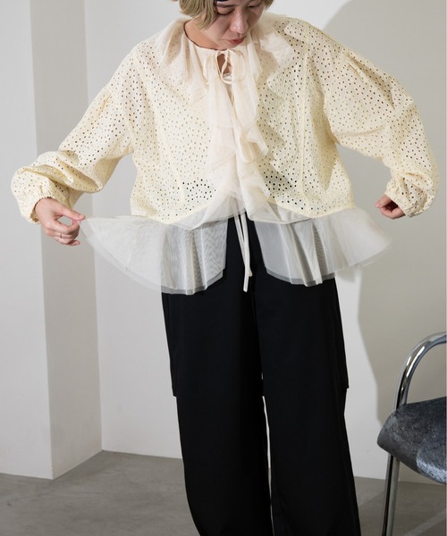 MIDVEIN(ミッドヴェイン)の「cutting lace x tulle blouse(シャツ/ブラウス・レディース・ブラック/ライトイエロー/ホワイト・FREE)」の11枚目の写真