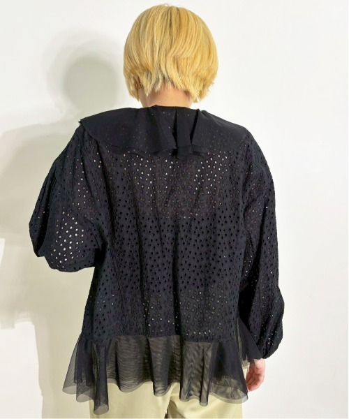 MIDVEIN(ミッドヴェイン)の「cutting lace x tulle blouse(シャツ/ブラウス・レディース・ブラック/ライトイエロー/ホワイト・FREE)」の14枚目の写真