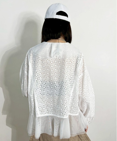 MIDVEIN(ミッドヴェイン)の「cutting lace x tulle blouse(シャツ/ブラウス・レディース・ブラック/ライトイエロー/ホワイト・FREE)」の17枚目の写真