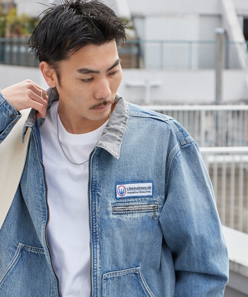 Liberaiders(リベレイダース)の「Liberaiders/リベレイダース DENIM WORK JACKET ライトアウター デニムジャケット 缶バッジ ワーク ストリート ダブルジップ メンズ レディース 秋 秋服 2026年秋冬 冬服(カバーオール・メンズ・ブルー・M/XL/L)」の5枚目の写真