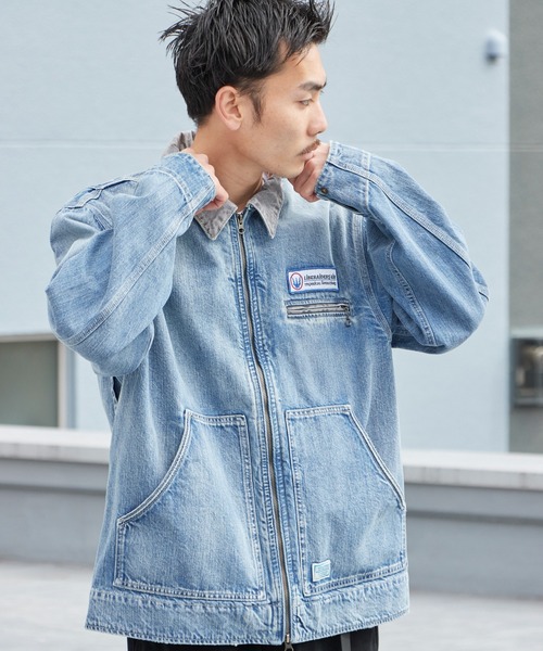 Liberaiders(リベレイダース)の「Liberaiders/リベレイダース DENIM WORK JACKET ライトアウター デニムジャケット 缶バッジ ワーク ストリート ダブルジップ メンズ レディース 秋 秋服 2026年秋冬 冬服(カバーオール・メンズ・ブルー・M/XL/L)」の7枚目の写真
