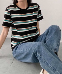 マルチボーダークルーネック半袖Tシャツ