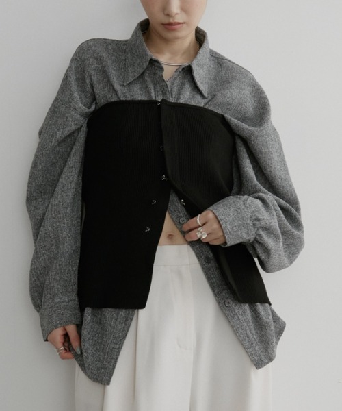 Aunt Marie's（アントマリーズ）の「ミックスツイードオーバーシャツ【セットアップ対応可】（シャツ/ブラウス・レディース・グレー/チャコールグレー/ナチュラル・FREE）」の9枚目の写真
