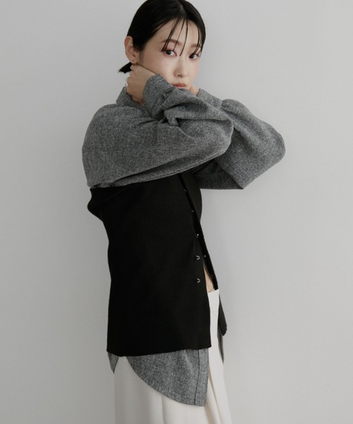 Aunt Marie's（アントマリーズ）の「ミックスツイードオーバーシャツ【セットアップ対応可】（シャツ/ブラウス・レディース・グレー/チャコールグレー/ナチュラル・FREE）」の6枚目の写真