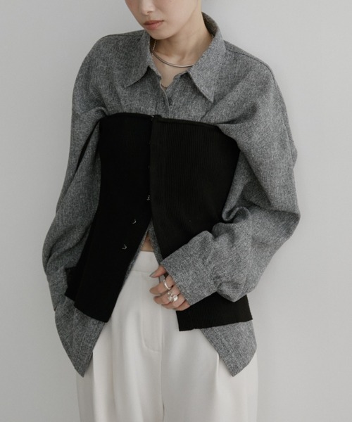 Aunt Marie's（アントマリーズ）の「ミックスツイードオーバーシャツ【セットアップ対応可】（シャツ/ブラウス・レディース・グレー/チャコールグレー/ナチュラル・FREE）」の4枚目の写真