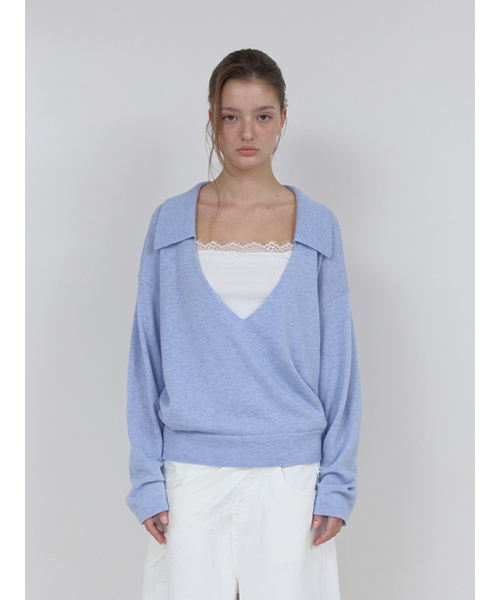 ASURA(アスラ)の「PURE WOOL COLLAR KNIT (SKY BLUE)(ニット/セーター・レディース・その他・OS)」の1枚目の写真