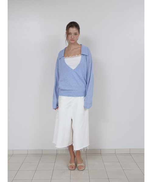 ASURA(アスラ)の「PURE WOOL COLLAR KNIT (SKY BLUE)(ニット/セーター・レディース・その他・OS)」の2枚目の写真