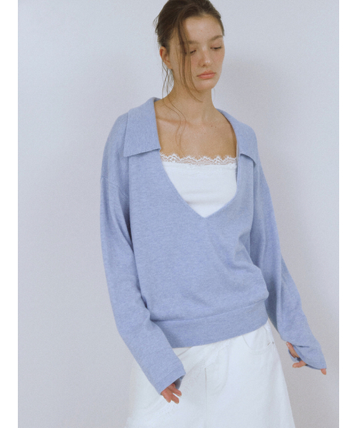 ASURA(アスラ)の「PURE WOOL COLLAR KNIT (SKY BLUE)(ニット/セーター・レディース・その他・OS)」の3枚目の写真