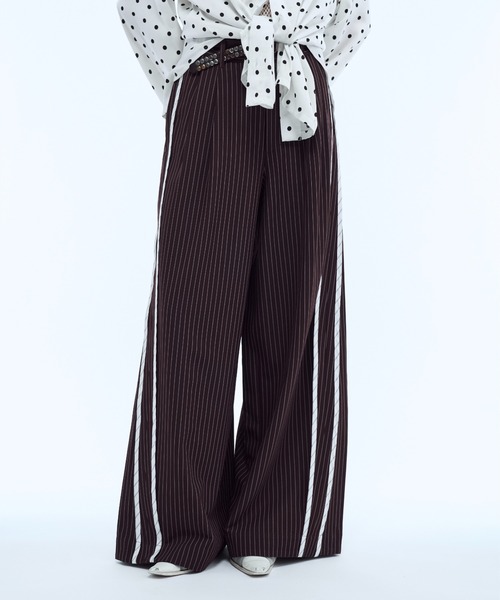 seyto(セイト)の「Stripe line wide straight pants / ストライプサイドラインストレートパンツ(スラックス・メンズ・ブラック/ブラウン・2/1/3)」の2枚目の写真