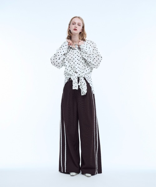 サイドストライプ 黒白 ストレートパンツ Stripe line wide straight pants / ストライプサイドラインストレート