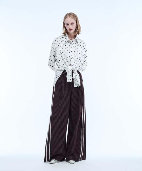 サイドストライプ 黒白 ストレートパンツ Stripe line wide straight pants / ストライプサイドラインストレート