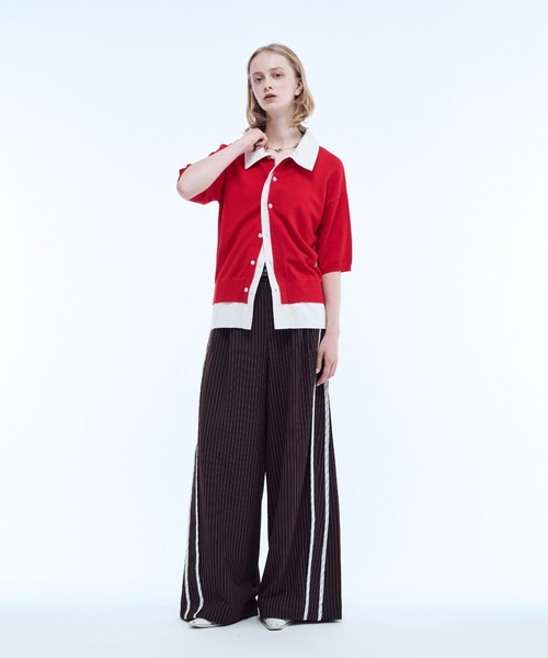 Stripe line wide straight pants / ストライプサイドラインストレート