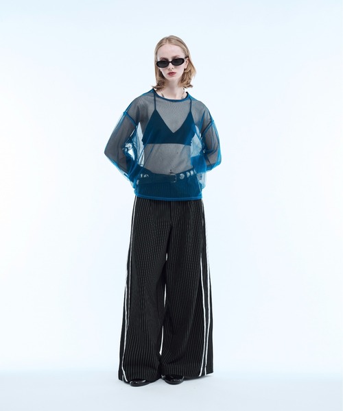 Stripe line wide straight pants / ストライプサイドラインストレート